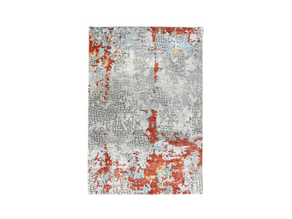 Orange 3'1" x 5'0" Modern / Contemporary Hand knotted Wool/Silk Rug - Sku: O084743