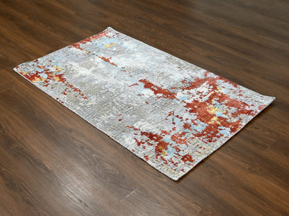 Orange 3'1" x 5'0" Modern / Contemporary Hand knotted Wool/Silk Rug - Sku: O084743