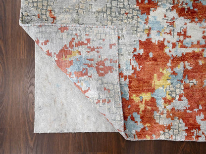 Orange 3'1" x 5'0" Modern / Contemporary Hand knotted Wool/Silk Rug - Sku: O084743