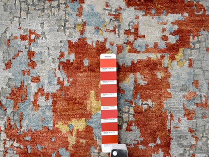 Orange 3'1" x 5'0" Modern / Contemporary Hand knotted Wool/Silk Rug - Sku: O084743
