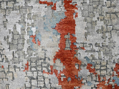 Orange 3'1" x 5'0" Modern / Contemporary Hand knotted Wool/Silk Rug - Sku: O084743