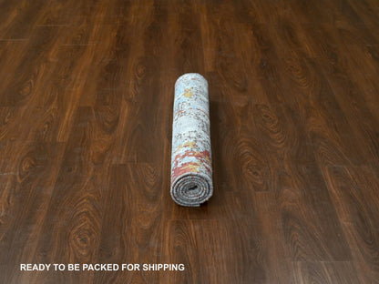 Orange 3'1" x 5'0" Modern / Contemporary Hand knotted Wool/Silk Rug - Sku: O084743