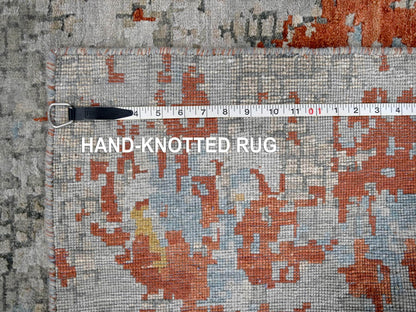 Orange 3'1" x 5'0" Modern / Contemporary Hand knotted Wool/Silk Rug - Sku: O084743