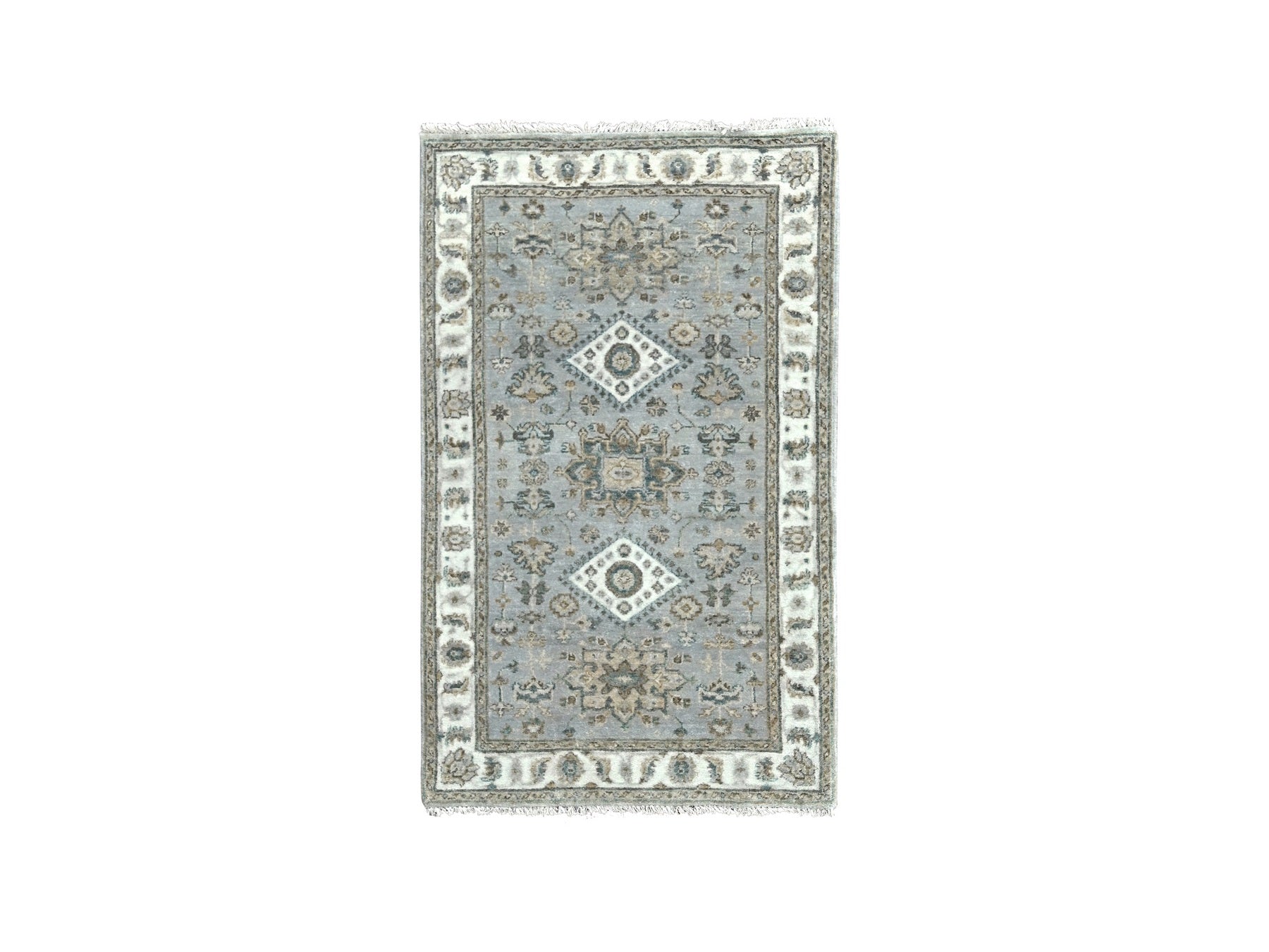 Heriz hand-knotted wool rug in Gray & Daisy White, 3'1" x 5' — SKU O084744