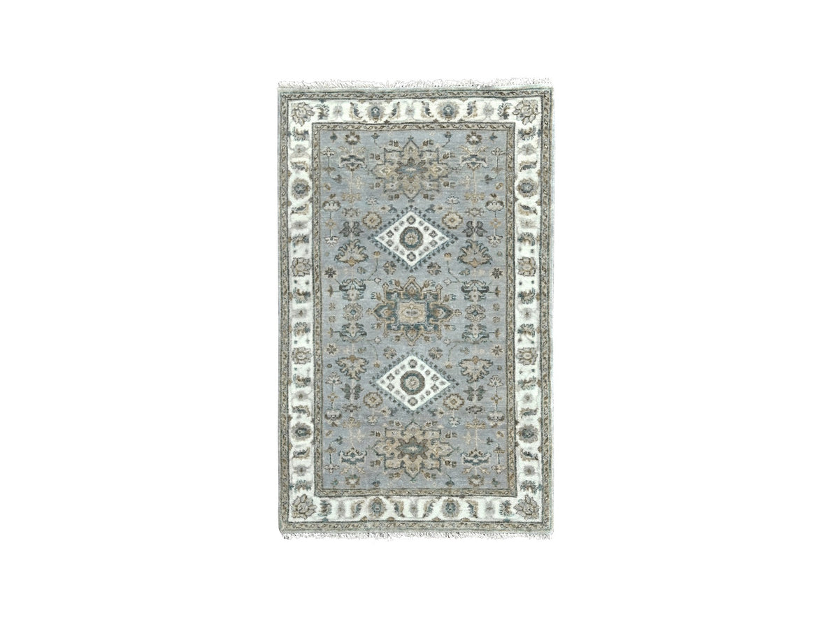Heriz hand-knotted wool rug in Gray & Daisy White, 3'1" x 5' — SKU O084744