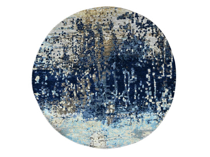 Blue 5'10" x 5'11" Modern and Contemporary Hand knotted Wool/Silk Rug - Sku: O084752