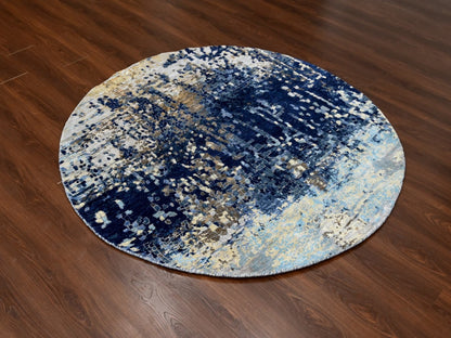 Blue 5'10" x 5'11" Modern and Contemporary Hand knotted Wool/Silk Rug - Sku: O084752
