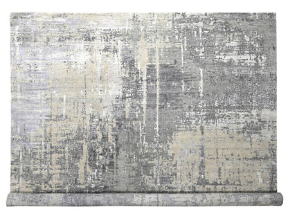 Modern / Contemporary hand-knotted wool/silk rug in Gray, 11'10" x 11'11" — SKU O084753
