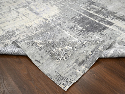 Modern / Contemporary hand-knotted wool/silk rug in Gray, 11'10" x 11'11" — SKU O084753 (view 6)