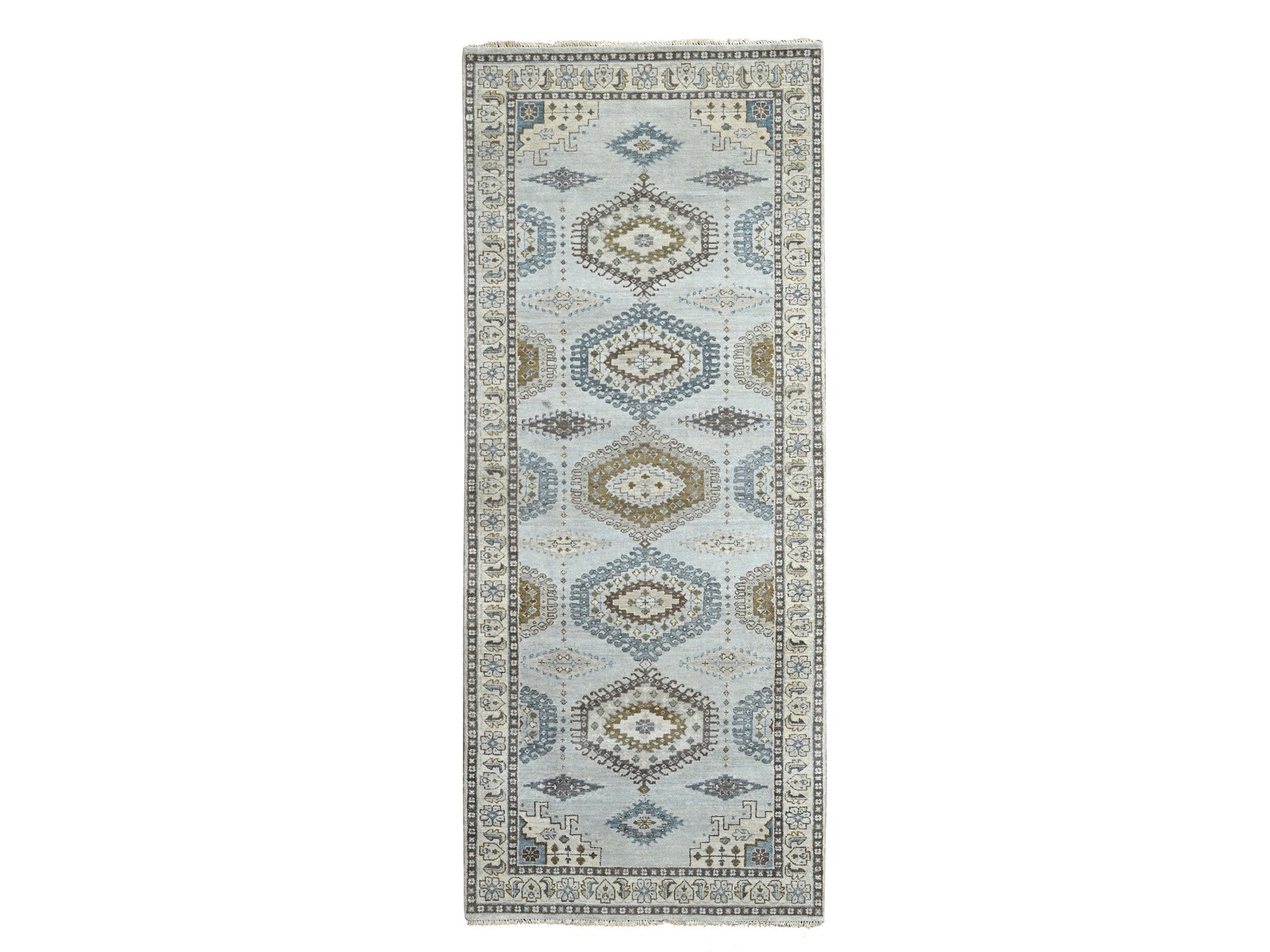 Gray 4'0" x 10'1" Tribal Hand knotted Wool Rug - Sku: O084759