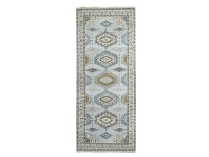 Grey 4'0" x 10'1" Tribal & Geometric Hand knotted Wool Rug - Sku: O084759