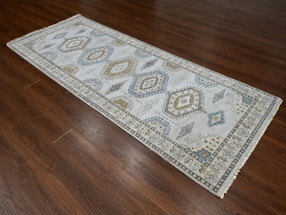 Grey 4'0" x 10'1" Tribal & Geometric Hand knotted Wool Rug - Sku: O084759