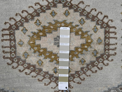 Grey 4'0" x 10'1" Tribal & Geometric Hand knotted Wool Rug - Sku: O084759