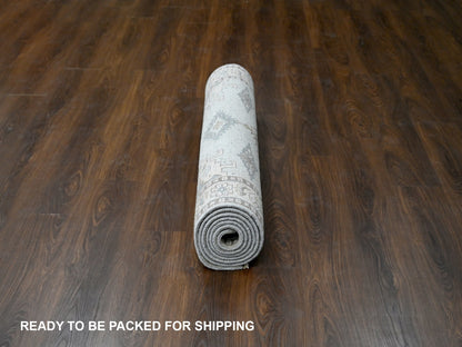 Grey 4'0" x 10'1" Tribal & Geometric Hand knotted Wool Rug - Sku: O084759