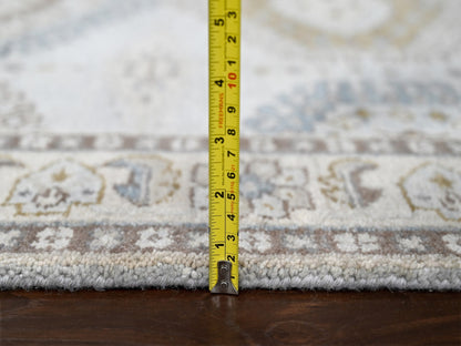 Grey 4'0" x 10'1" Tribal & Geometric Hand knotted Wool Rug - Sku: O084759