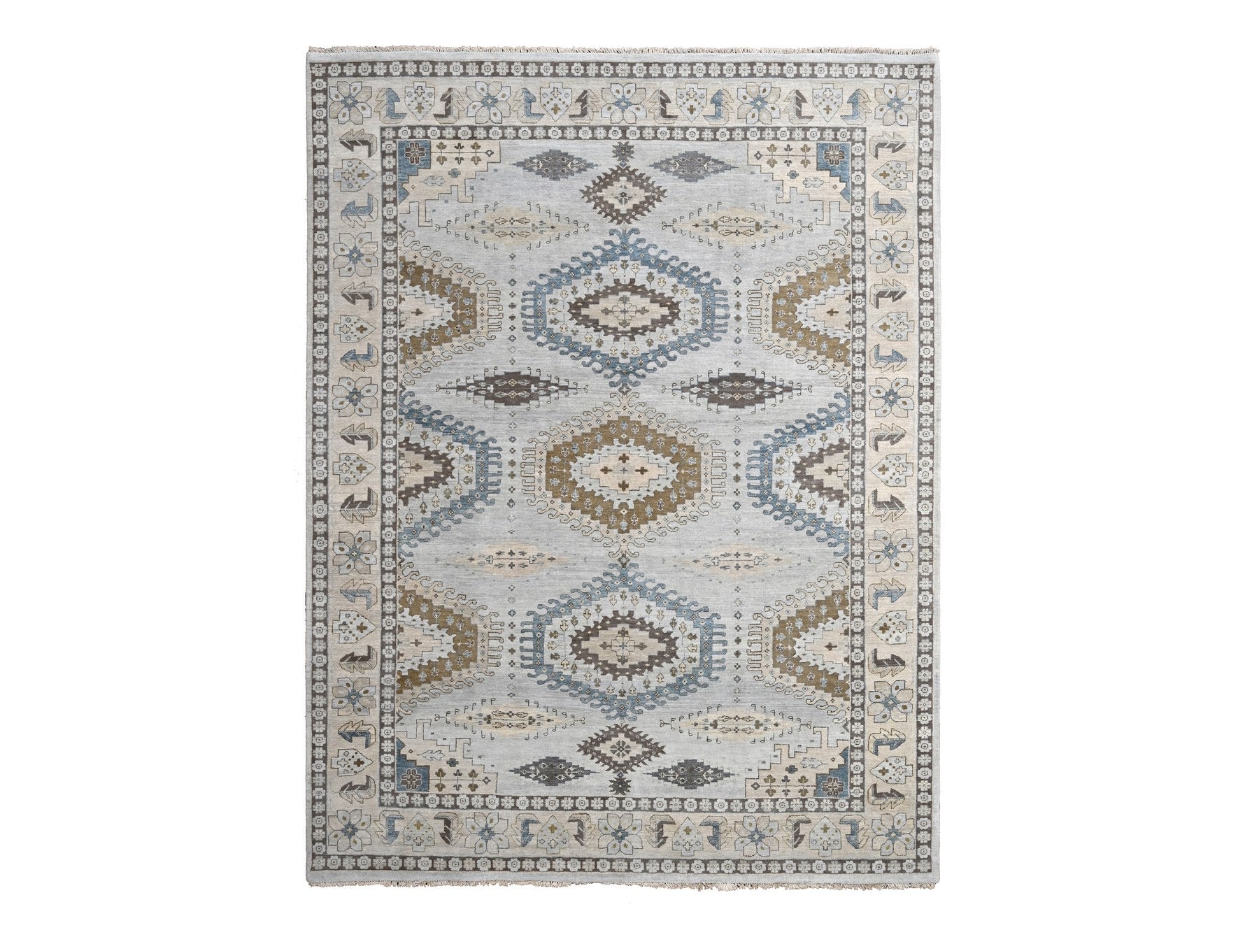 Tribal & Geometric hand-knotted wool rug in Gray & Abstract White, 9'1" x 11'11" — SKU O084760
