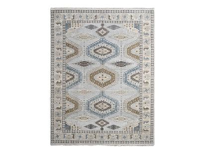 Tribal & Geometric hand-knotted wool rug in Gray & Abstract White, 9'1" x 11'11" — SKU O084760