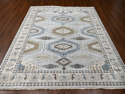 Tribal & Geometric hand-knotted wool rug in Gray & Abstract White, 9'1" x 11'11" — SKU O084760 (view 2)