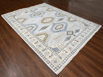Tribal & Geometric hand-knotted wool rug in Gray & Abstract White, 9'1" x 11'11" — SKU O084760 (view 3)