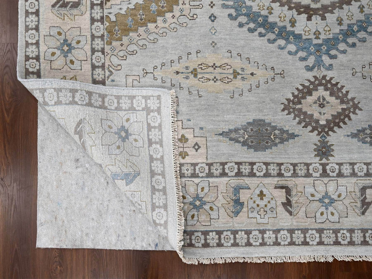 Tribal & Geometric hand-knotted wool rug in Gray & Abstract White, 9'1" x 11'11" — SKU O084760 (view 4)