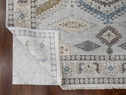 Tribal & Geometric hand-knotted wool rug in Gray & Abstract White, 9'1" x 11'11" — SKU O084760 (view 4)