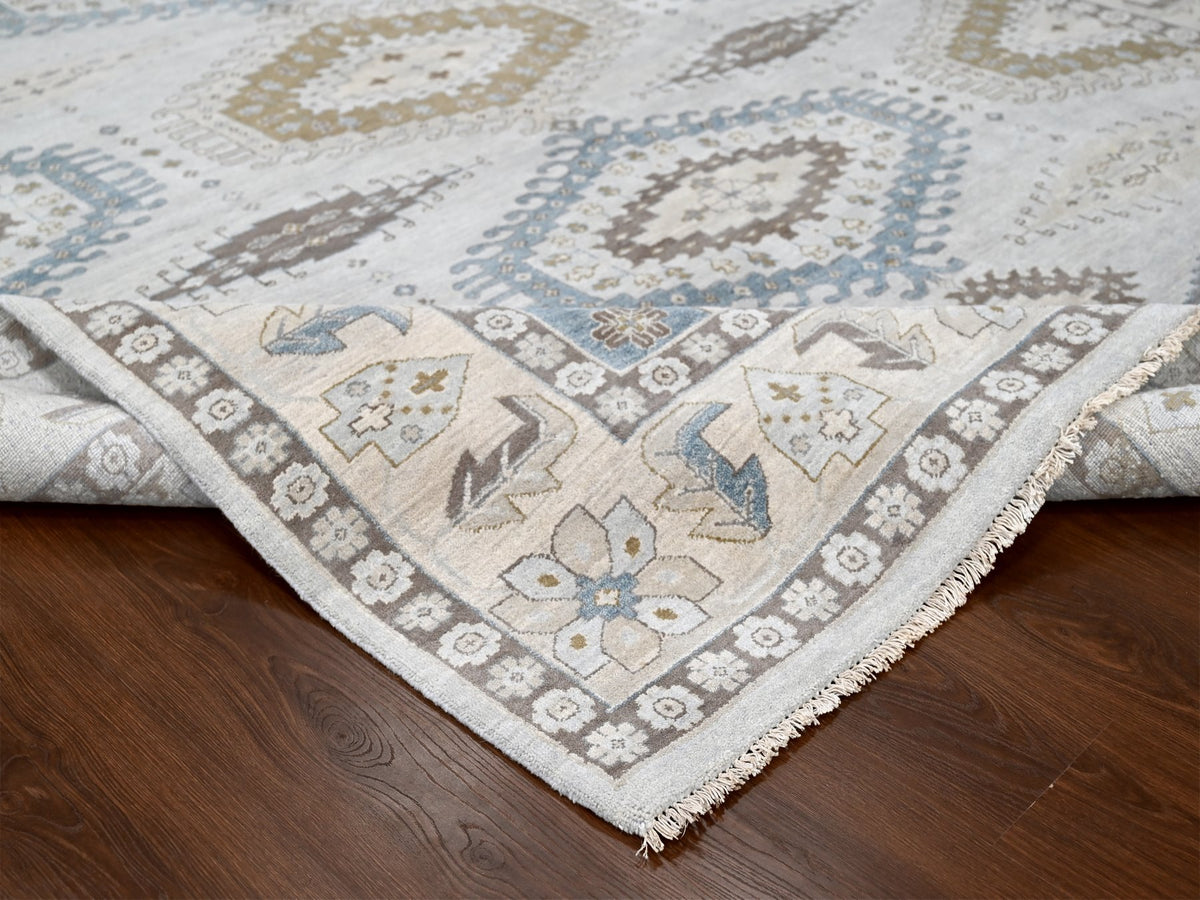 Tribal & Geometric hand-knotted wool rug in Gray & Abstract White, 9'1" x 11'11" — SKU O084760 (view 6)