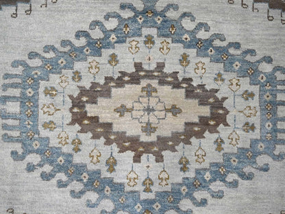 Tribal & Geometric hand-knotted wool rug in Gray & Abstract White, 9'1" x 11'11" — SKU O084760 (view 8)