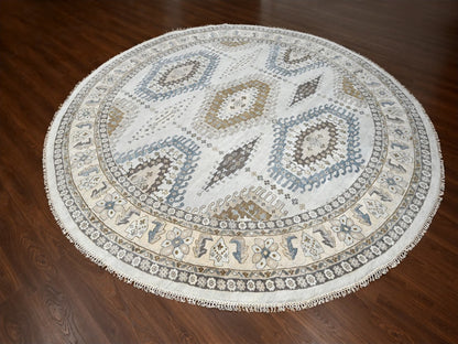 Tribal & Geometric hand-knotted wool rug in Gray & Feather White, 12' x 12' — SKU O084762 (view 2)