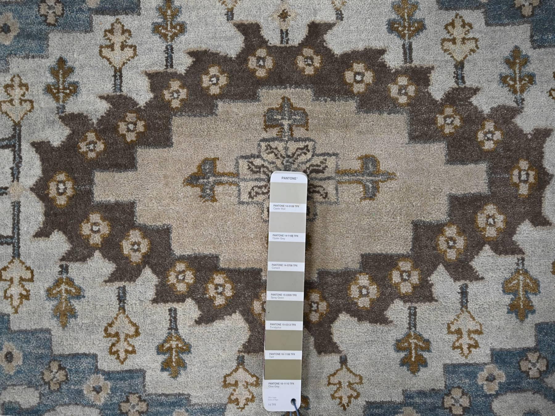 Tribal & Geometric hand-knotted wool rug in Gray & Feather White, 12' x 12' — SKU O084762 (view 4)