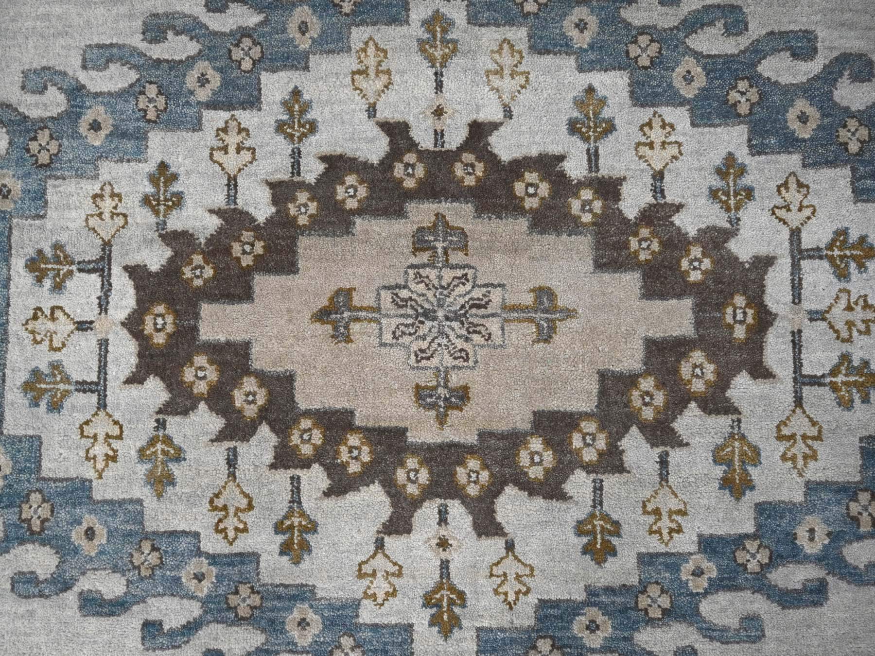 Tribal & Geometric hand-knotted wool rug in Gray & Feather White, 12' x 12' — SKU O084762 (view 5)