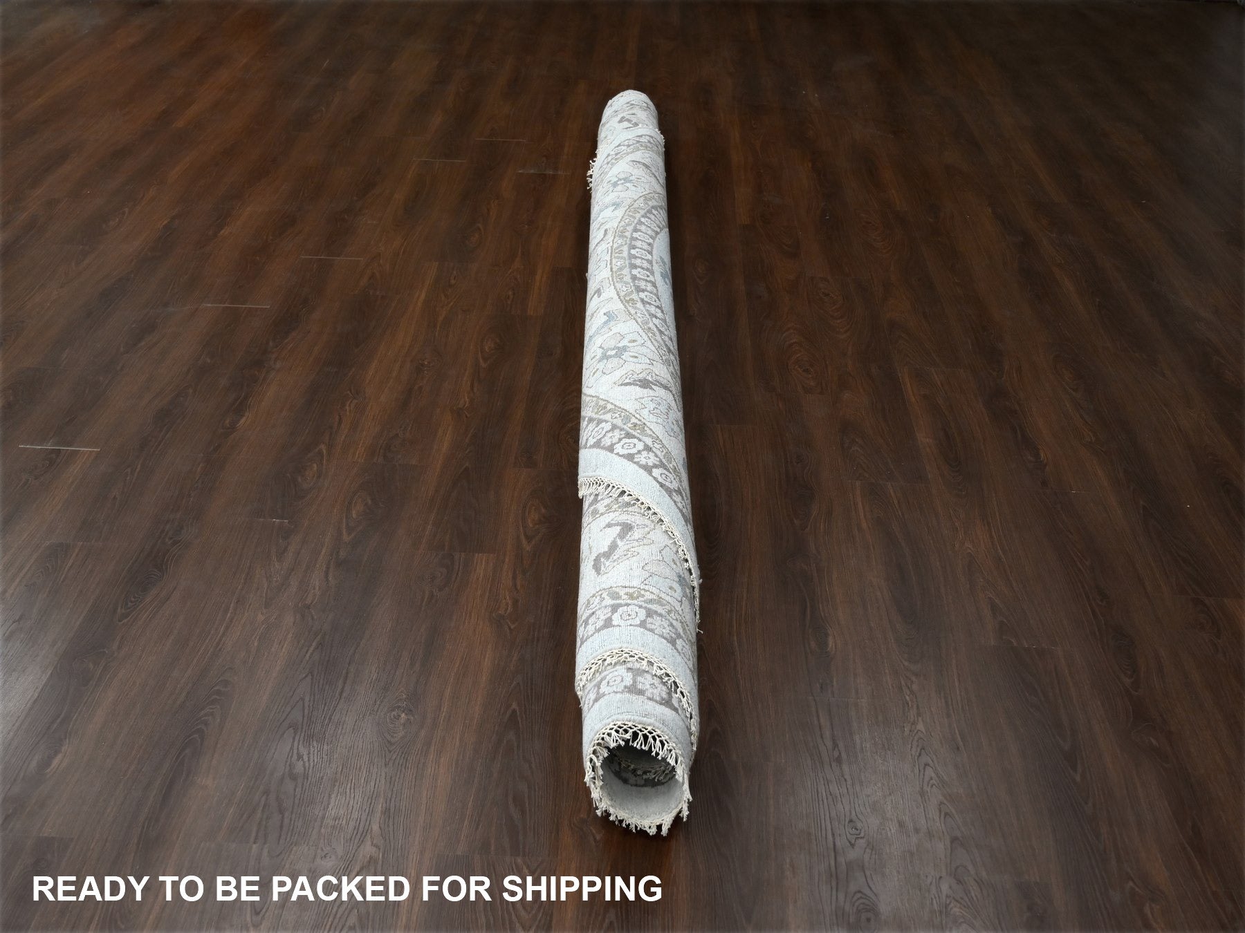 Tribal & Geometric hand-knotted wool rug in Gray & Feather White, 12' x 12' — SKU O084762 (view 6)