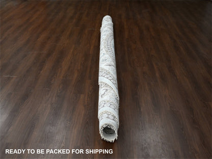 Tribal & Geometric hand-knotted wool rug in Gray & Feather White, 12' x 12' — SKU O084762 (view 6)