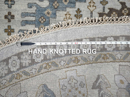 Tribal & Geometric hand-knotted wool rug in Gray & Feather White, 12' x 12' — SKU O084762 (view 8)