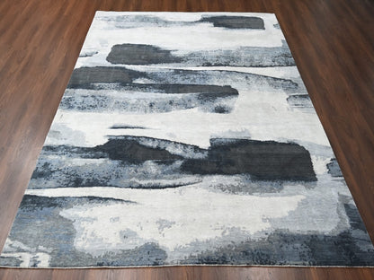 Black 8'10" x 11'9" Modern and Contemporary Hand knotted Wool Rug - Sku: O084764