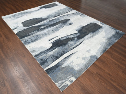Black 8'10" x 11'9" Modern and Contemporary Hand knotted Wool Rug - Sku: O084764