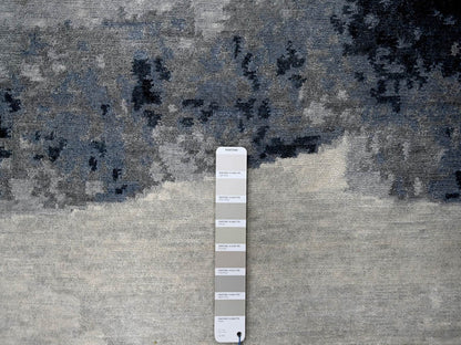 Black 8'10" x 11'9" Modern and Contemporary Hand knotted Wool Rug - Sku: O084764