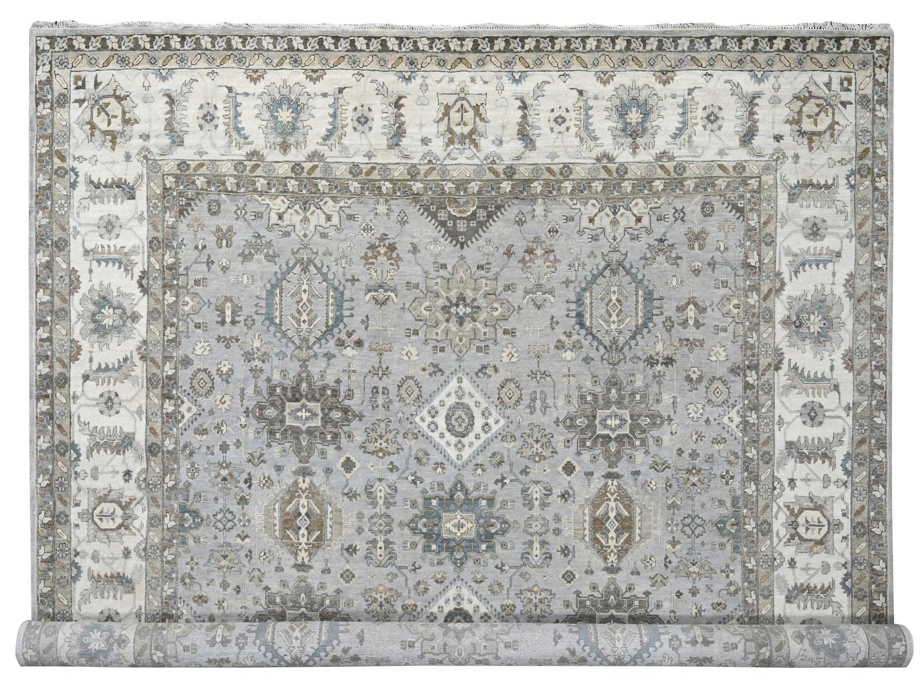 Heriz hand-knotted wool rug in Gray & Ivory, 10'11" x 11'1" — SKU O084798