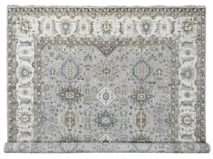 Heriz hand-knotted wool rug in Gray & Ivory, 10'11" x 11'1" — SKU O084798