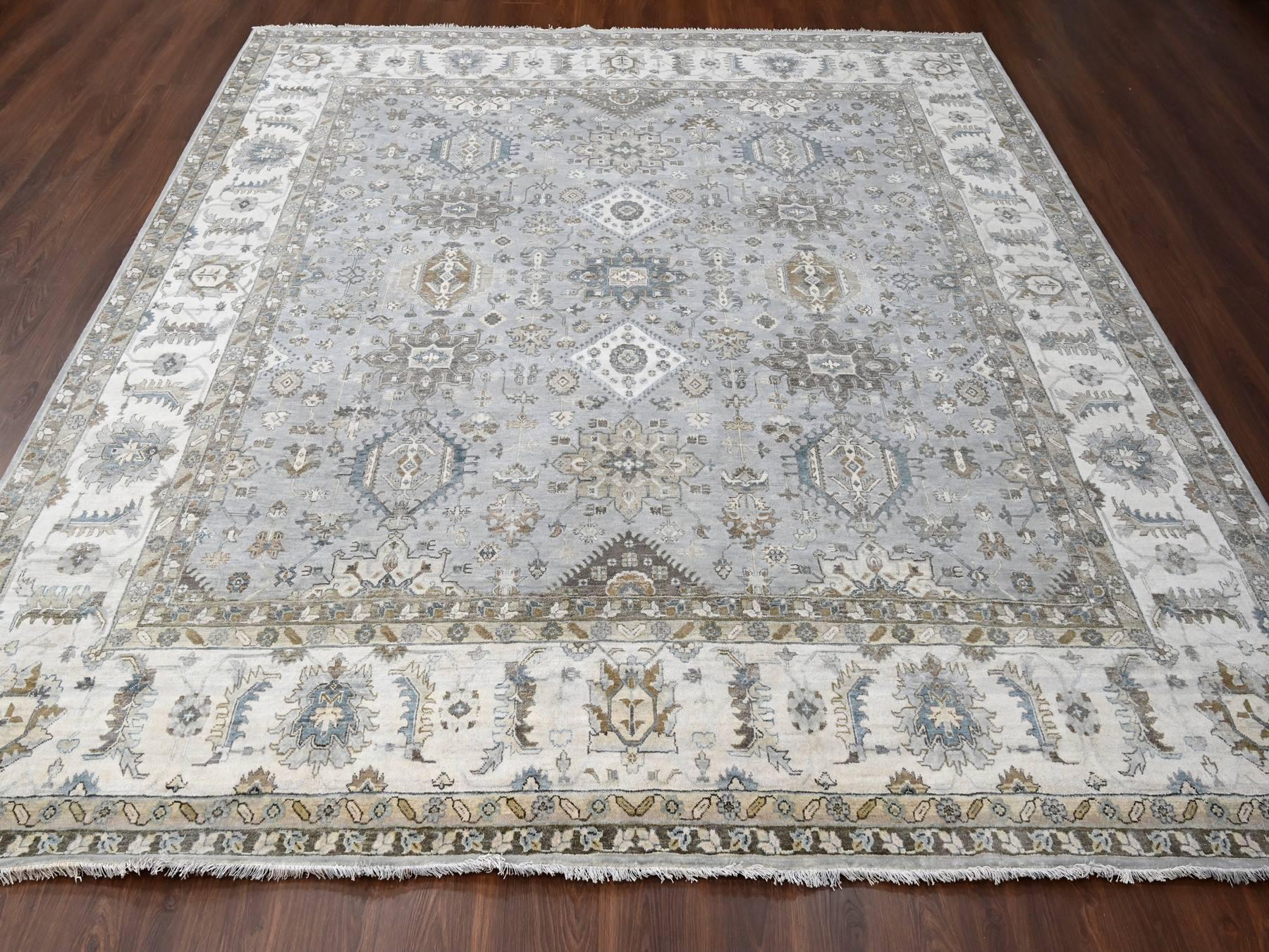 Heriz hand-knotted wool rug in Gray & Ivory, 10'11" x 11'1" — SKU O084798 (view 2)