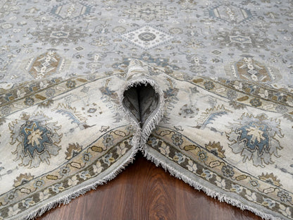 Heriz hand-knotted wool rug in Gray & Ivory, 10'11" x 11'1" — SKU O084798 (view 5)