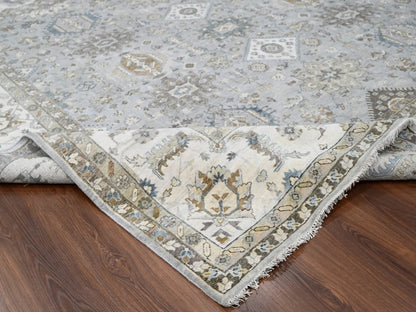 Heriz hand-knotted wool rug in Gray & Ivory, 10'11" x 11'1" — SKU O084798 (view 6)