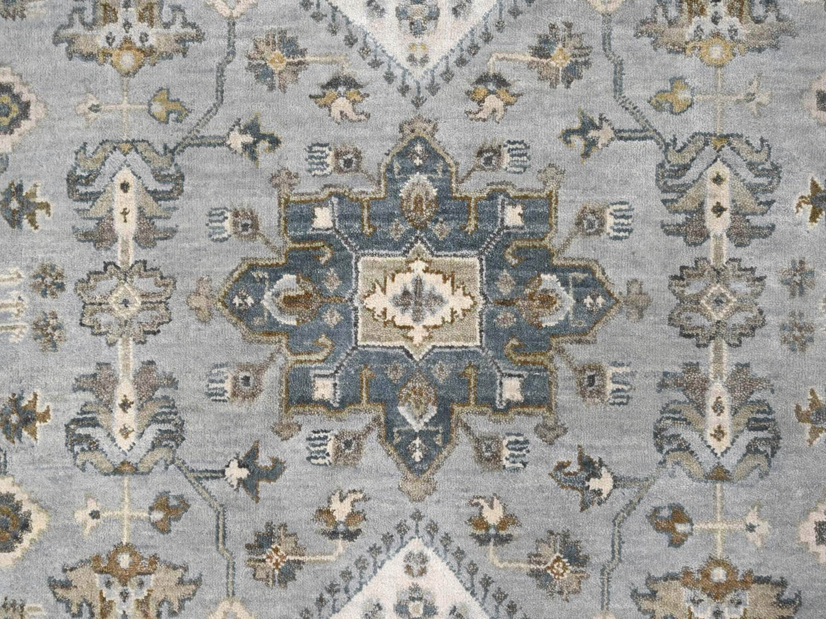 Heriz hand-knotted wool rug in Gray & Ivory, 10'11" x 11'1" — SKU O084798 (view 8)
