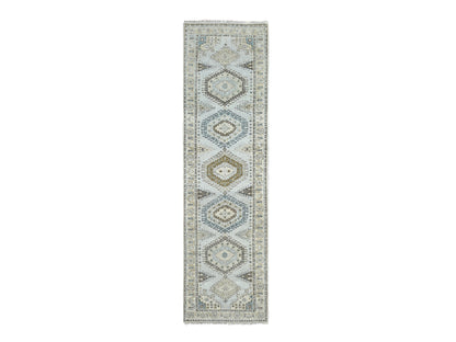 Tribal & Geometric hand-knotted wool runner in Gray & Ivory, 2'8" x 10'1" — SKU O084801