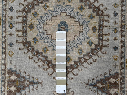 Tribal & Geometric hand-knotted wool runner in Gray & Ivory, 2'8" x 10'1" — SKU O084801 (view 4)