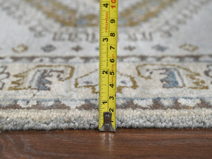 Tribal & Geometric hand-knotted wool runner in Gray & Ivory, 2'8" x 10'1" — SKU O084801 (view 7)