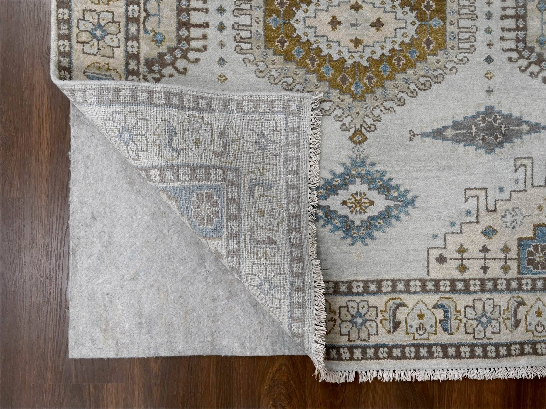 Tribal & Geometric hand-knotted wool runner in Gray & Ivory, 4'3" x 12' — SKU O084818 (view 3)