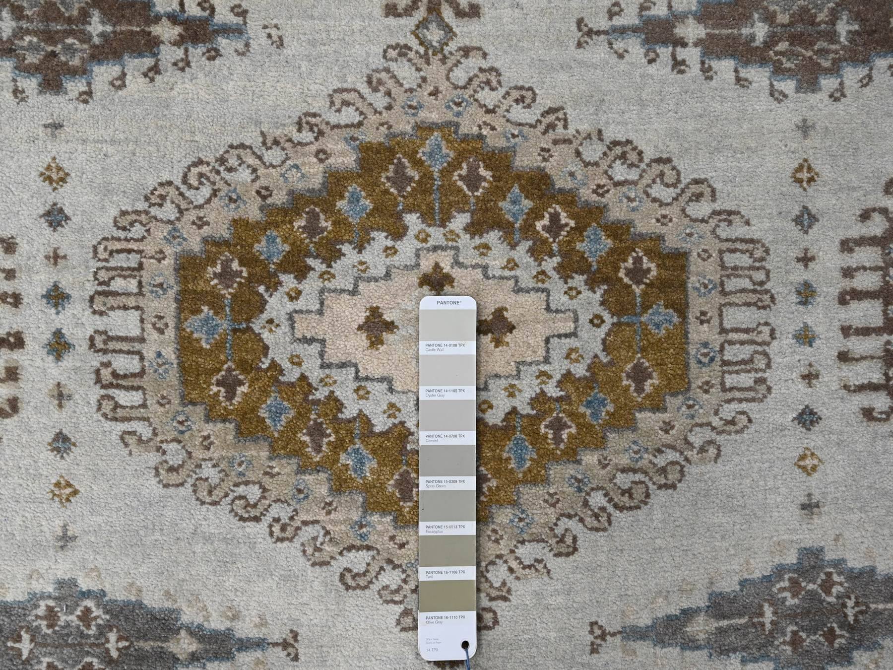 Tribal & Geometric hand-knotted wool runner in Gray & Ivory, 4'3" x 12' — SKU O084818 (view 4)
