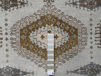 Tribal & Geometric hand-knotted wool runner in Gray & Ivory, 4'3" x 12' — SKU O084818 (view 4)