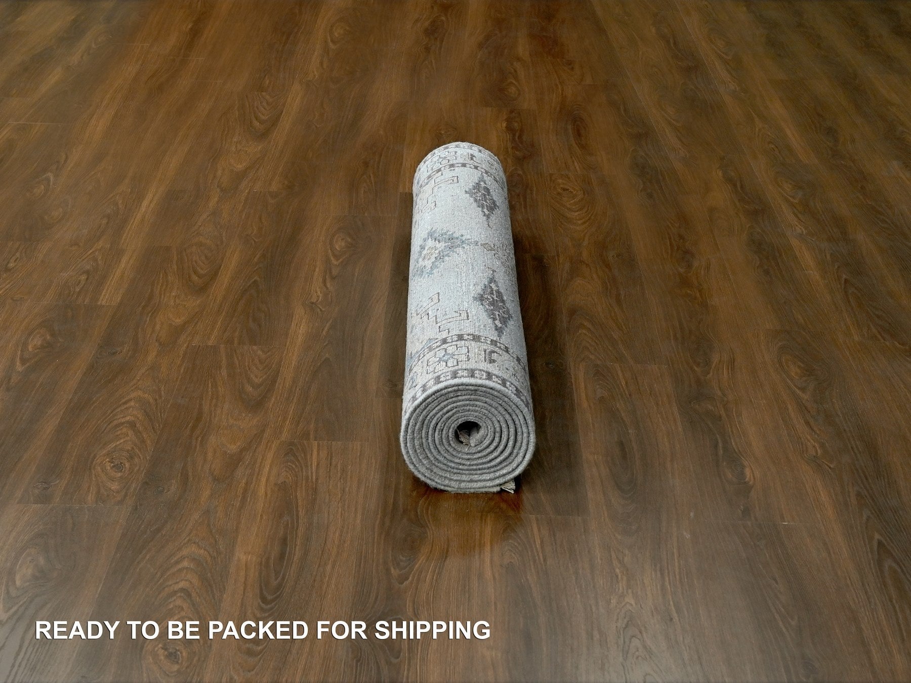Tribal & Geometric hand-knotted wool runner in Gray & Ivory, 4'3" x 12' — SKU O084818 (view 6)