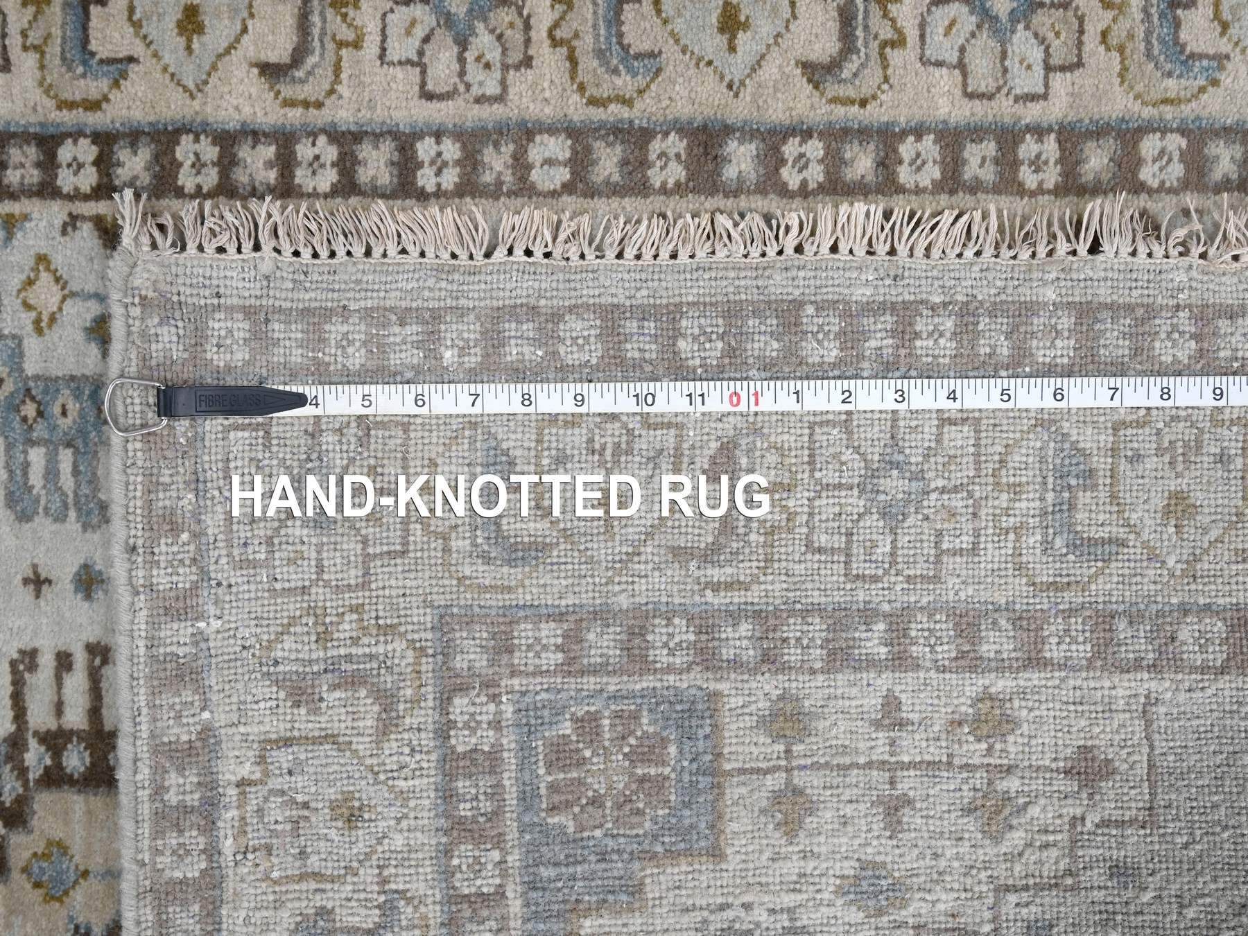 Tribal & Geometric hand-knotted wool runner in Gray & Ivory, 4'3" x 12' — SKU O084818 (view 8)